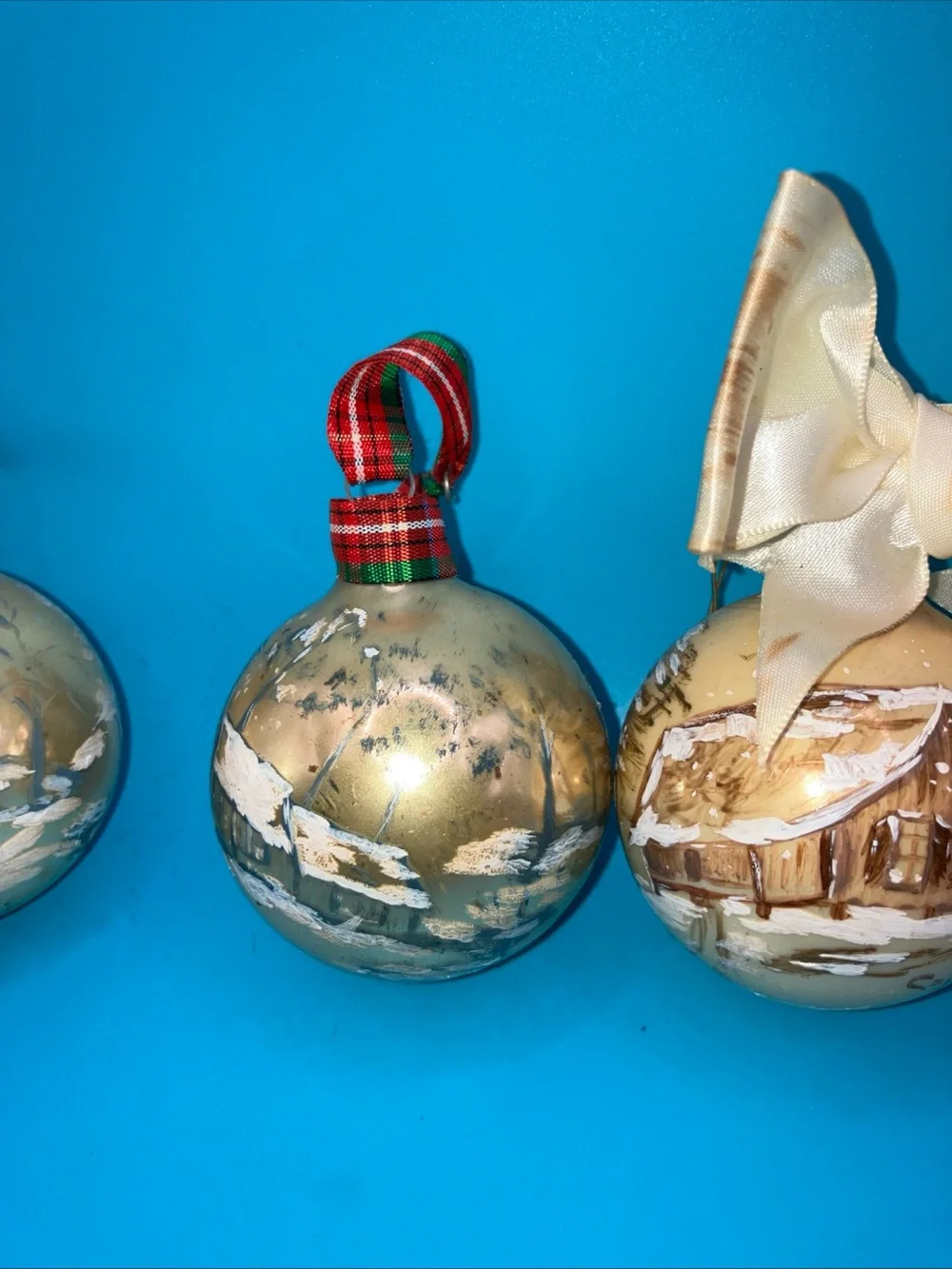Hand-Painted Gold Holiday Glass Ornaments - Set of 5